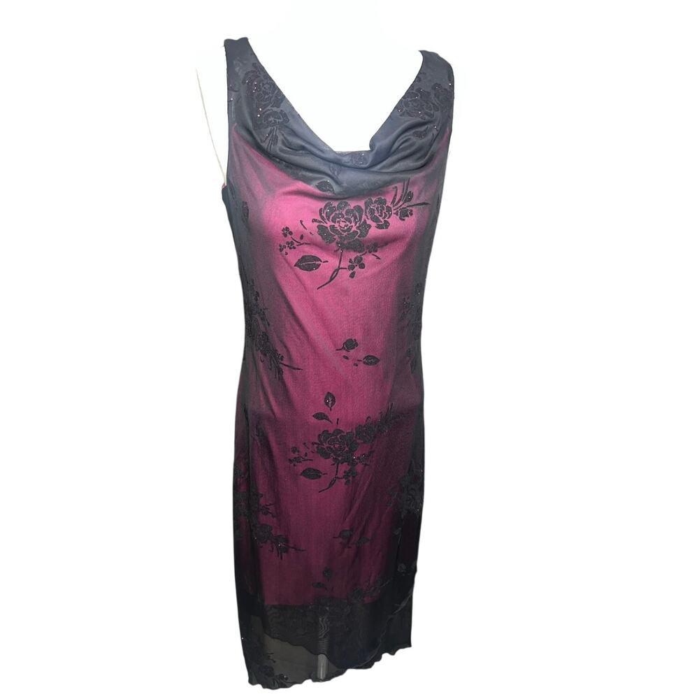 Whimsygoth Y2k Byer too Midi Dress Black Mesh Pink Burnout Grunge witchy Goth M